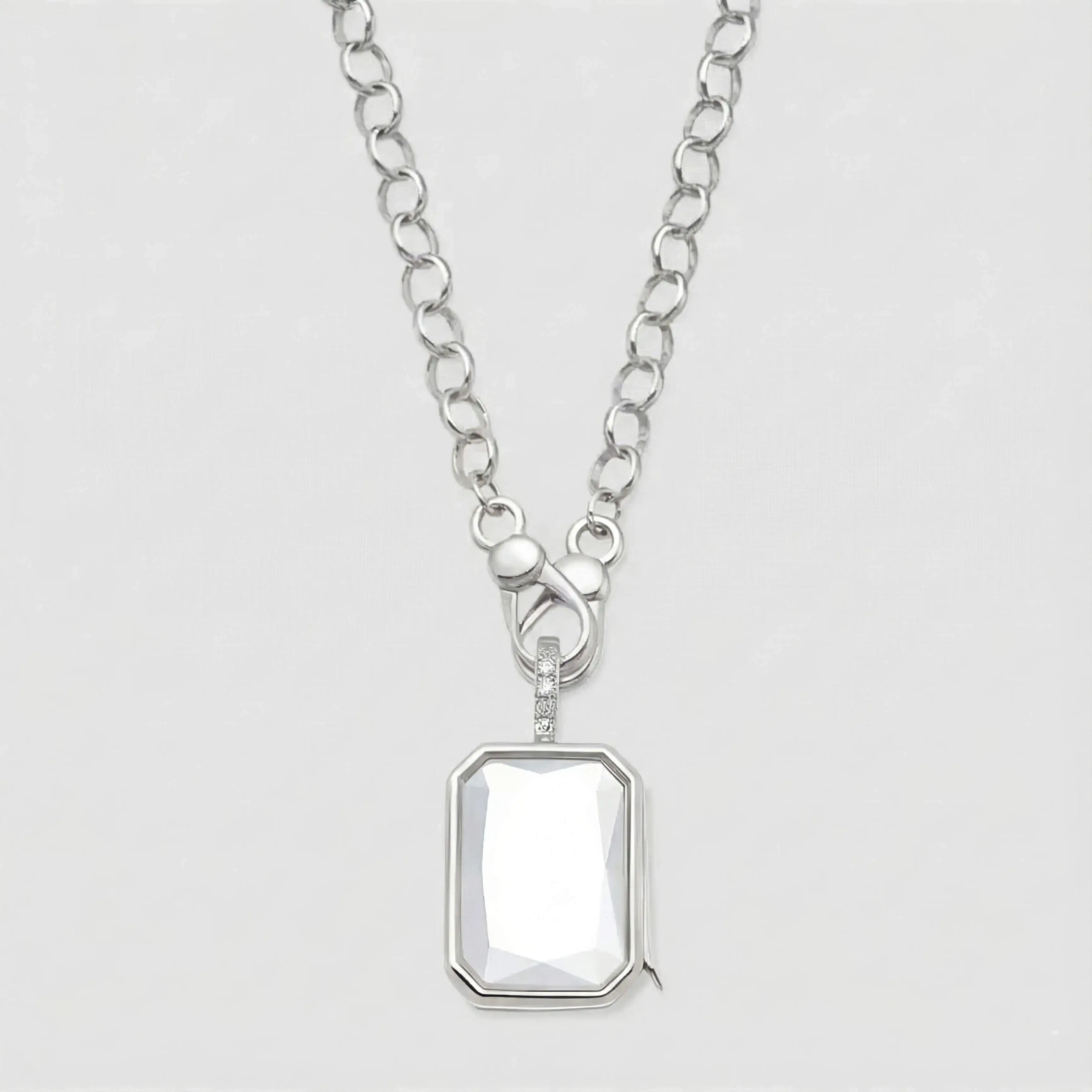 SILVER OCTA CRYSTAL LOCKET NECKLACE - Image 4